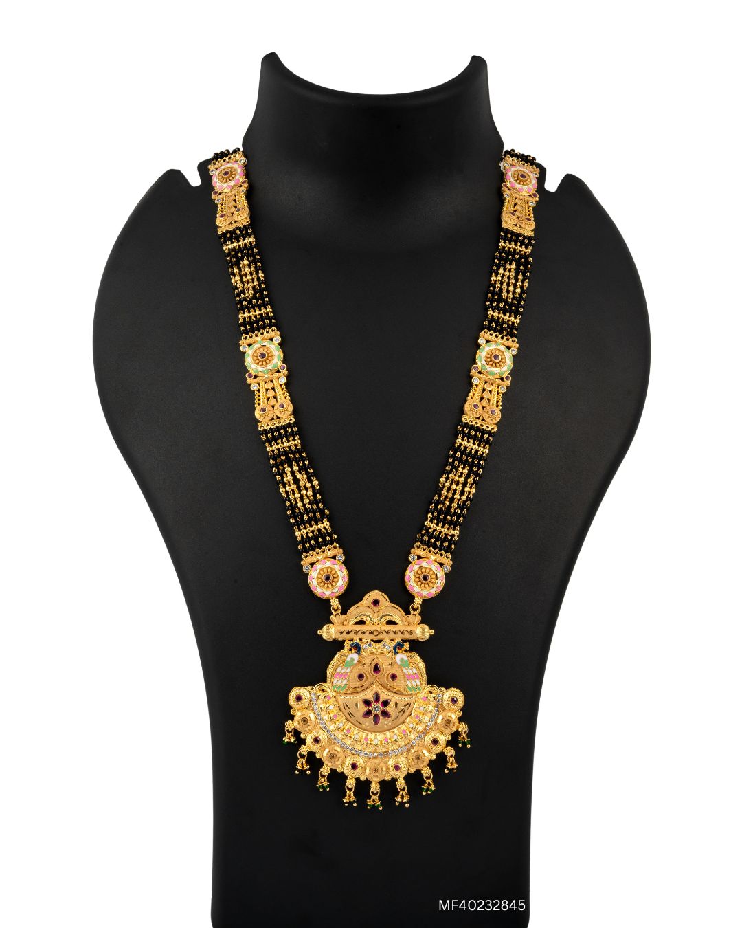 Heritage Meenakari Long Pendant Forming Mangalsutra Jewelry